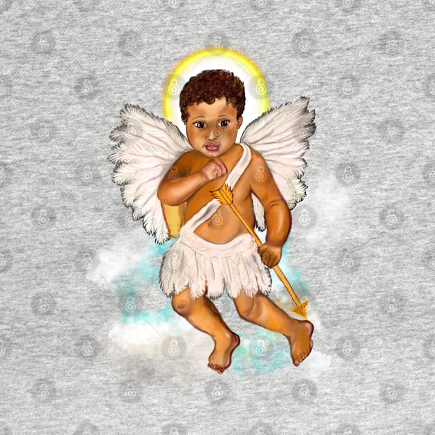 The Best Valentine’s Day Gift ideas 2022, Cupid.... baby angel holding an arrow with halo - curly Afro Hair and gold arrow by Artonmytee